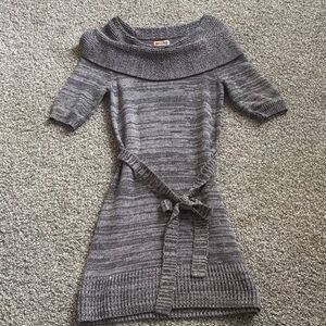 Mudd Gray Knit Cowl Neck Sweater Dress with Belt